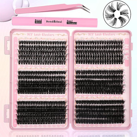 Gmagictobo Lash Clusters Volume Cluster Eyelash Extensions 590Pcs Eyelash Clusters DIY Lashes Clusters Lash Bond and Seal Lash Tweezers
