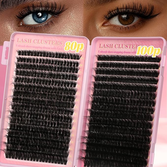 Gmagictobo Lash Clusters 80D 100D C Curl Lash Clusters Kit DIY Lash Extension Kit 640Pcs 10-18MM Individual Lashes Clusters Eyelash Extensions with Lash Bond and Seal Lash Tweezers