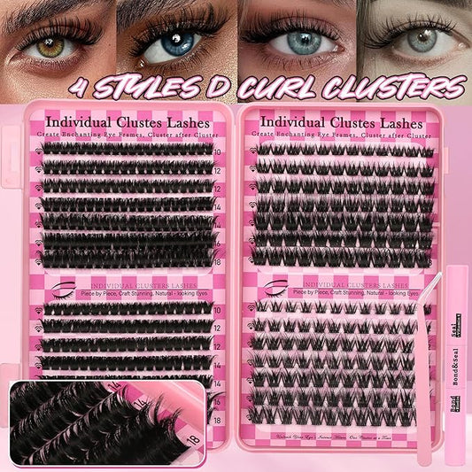 Gmagictobo Lash Clusters Wispy Lash Clusters Kit Volume Cluster Eyelash Extensions 434Pcs Eyelash Clusters DIY Lashes Clusters Lash Bond and Seal Lash Tweezers