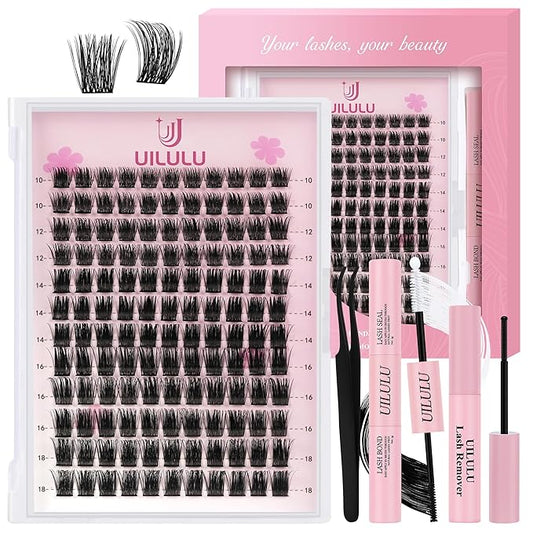 Lash Clusters Kit 10-18mm Natural Lashes Clusters D Curl False Eyelash Clusters, DIY Lash Extension Kit with Lash Bond & Seal, Lash Glue Remover, Lash Tweezers(08 set)