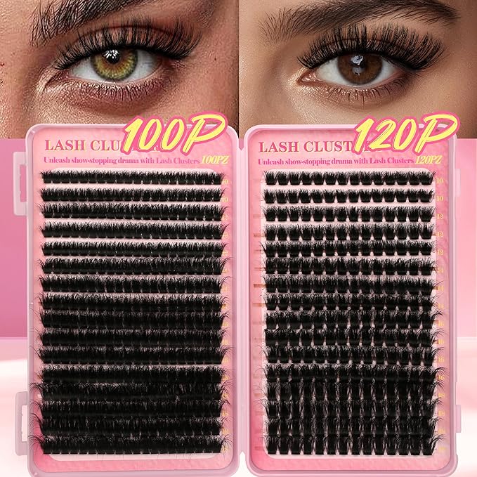 Gmagictobo Cluster Eyelash Extensions Wispy Lash Clusters Kit 544Pcs Volume 100D 120D Eyelash Clusters D Curl Lashes Clusters DIY Individual Lashes Clusters Lash Cluster Glue Lash Tweezers