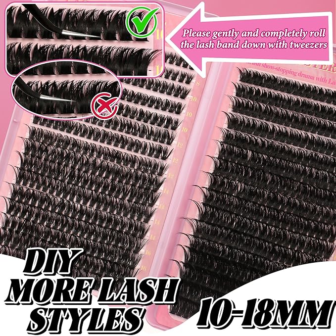 Gmagictobo Lash Extension Kit Lash Clusters Kit 640Pcs Volume Eyelash Clusters C Curl Lashes Clusters DIY Cluster Eyelash Extensions With Lash Bond and Seal Lash Tweezers