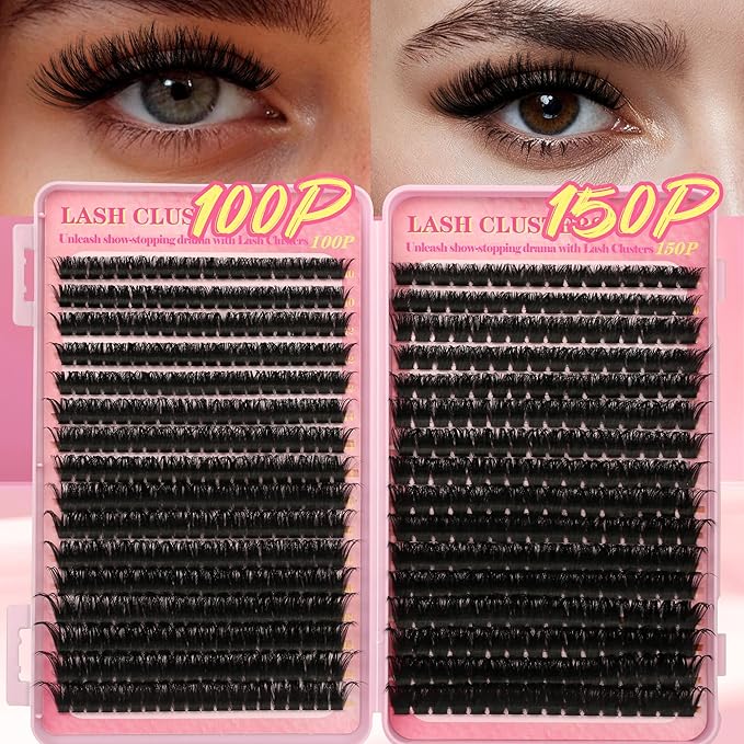 Gmagictobo Lash Clusters Kit Cluster Eyelash Extensions 560Pcs Volume 100D 150D Lashes Clusters D Curl Eyelash Clusters DIY Individual Lash Clusters Eyelash Glue Lash Tweezers