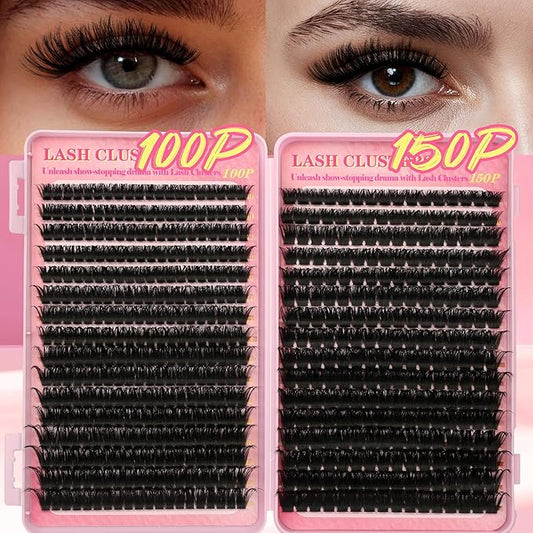 Gmagictobo Lash Clusters Kit Cluster Eyelash Extensions 560Pcs Volume 100D 150D Lashes Clusters D Curl Eyelash Clusters DIY Individual Lash Clusters Eyelash Glue Lash Tweezers