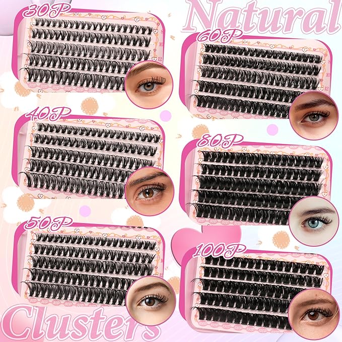 Gmagictobo Lash Clusters DIY Lash Clusters Kit Volume Lash Extension Kit 570Pcs Individual Lashes Clusters Thin Band Eyelash Extension Kit Lash Bond and Seal Lash Tweezers