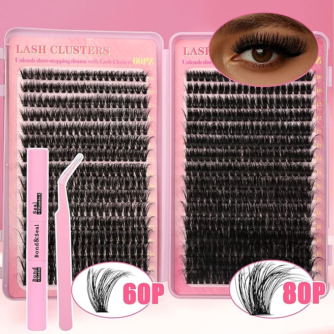 Gmagictobo Volume Lash Extension Kit Thick Cluster Eyelash Extensions 10-18MM Lash Clusters 640Pcs Individual Lash Extensions DIY Lashes Clusters with Lash Bond and Seal Lash Tweezers