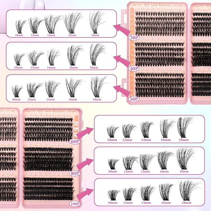 Gmagictobo Lash Clusters Kit Wispy Lash Clusters 595Pcs Individual Lashes Clusters Thin Band Lash Extension Kit Lash Glue and Lash Tweezers