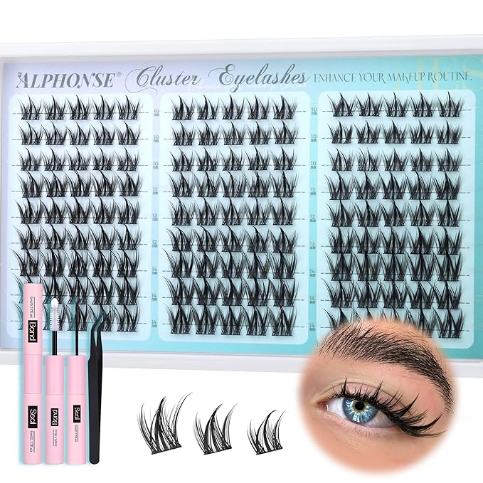 Manga Lash Clusters Kit Wispy Eyelash Clusters Spiky Lash Extension Kit 10-14mm Cluster Eyelash Extensions Anime Eyelashes Clusters C Curly Individual lashes with Bond and Seal, Tweezers by ALPHONSE