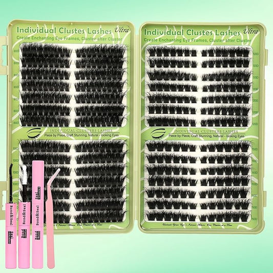 Gmagictobo Cat Eye Wispy Lash Clusters Kit 420Pcs DIY Individual Lashes Clusters Lash Bond and Seal Lash Tweezers