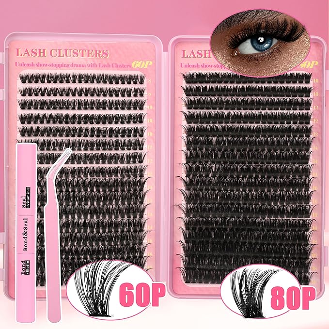 Gmagictobo Lash Extension Kit Lash Clusters Kit 640Pcs Volume Eyelash Clusters C Curl Lashes Clusters DIY Cluster Eyelash Extensions With Lash Bond and Seal Lash Tweezers