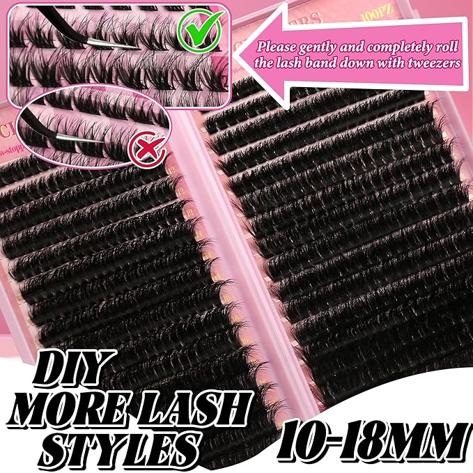 Gmagictobo Lash Clusters 80D 100D C Curl Lash Clusters Kit DIY Lash Extension Kit 640Pcs 10-18MM Individual Lashes Clusters Eyelash Extensions with Lash Bond and Seal Lash Tweezers