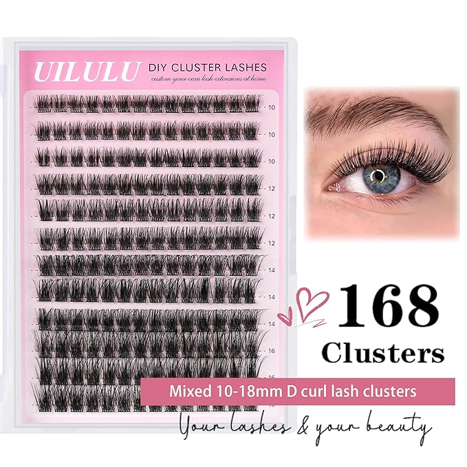 Lash Clusters D Curl Fluffy Clusters Lashes 0.07D 10-16 MIX 144 Eyelashes Individual Lashes Clusters DIY Lash Extensions at Home False Lashes Wide Band Natural Eye Lash Clusters(10-16mix)