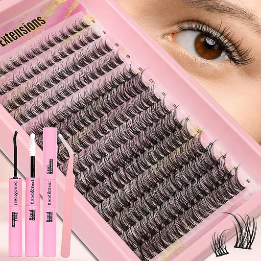 Gmagictobo Wispy Lash Clusters Natural Lash Clusters Kit C Curl D Curl Lashes Clusters 224Pcs Individual Lashes Lash Bond and Seal Lash Tweezers