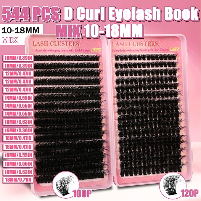 Gmagictobo Cluster Eyelash Extensions Wispy Lash Clusters Kit 544Pcs Volume 100D 120D Eyelash Clusters D Curl Lashes Clusters DIY Individual Lashes Clusters Lash Cluster Glue Lash Tweezers