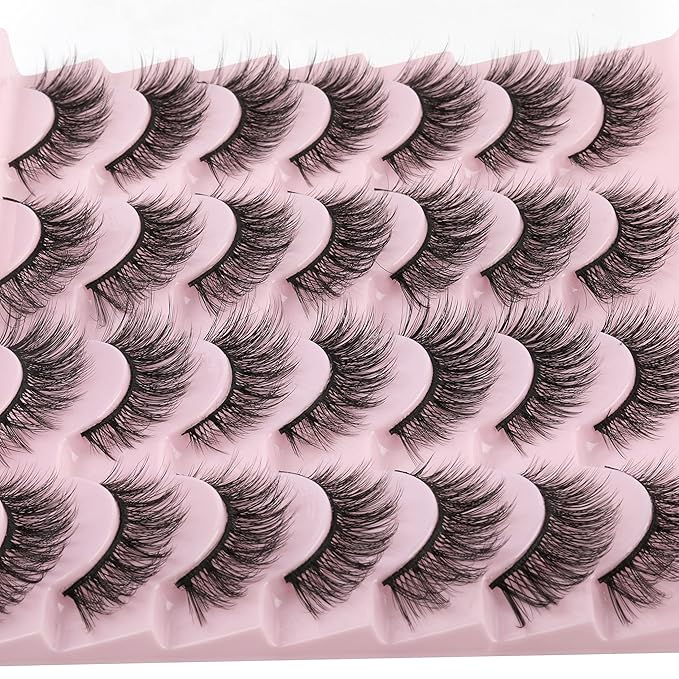 False Eyelashes 14mm Faux 3D Mink Lashes Natural Look Cat Eye Wispy Lashes Pack by Kiromiro, 14 Pairs