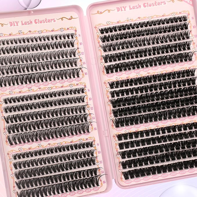 Gmagictobo Lash Clusters DIY Lash Clusters Kit Volume Lash Extension Kit 570Pcs Individual Lashes Clusters Thin Band Eyelash Extension Kit Lash Bond and Seal Lash Tweezers