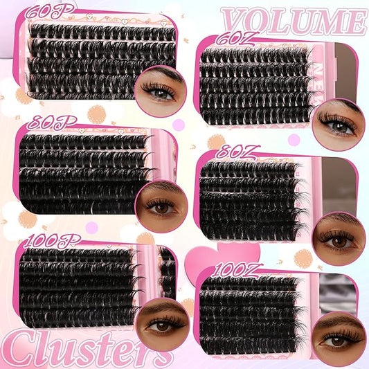 Gmagictobo Lash Clusters Volume Cluster Eyelash Extensions 590Pcs Eyelash Clusters DIY Lashes Clusters Lash Bond and Seal Lash Tweezers