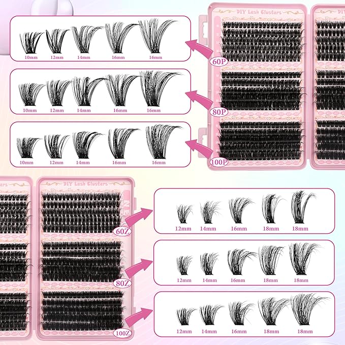 Gmagictobo Lash Clusters Volume Cluster Eyelash Extensions 590Pcs Eyelash Clusters DIY Lashes Clusters Lash Bond and Seal Lash Tweezers