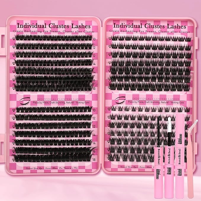 Gmagictobo Lash Clusters Wispy Lash Clusters Kit Volume Cluster Eyelash Extensions 434Pcs Eyelash Clusters DIY Lashes Clusters Lash Bond and Seal Lash Tweezers