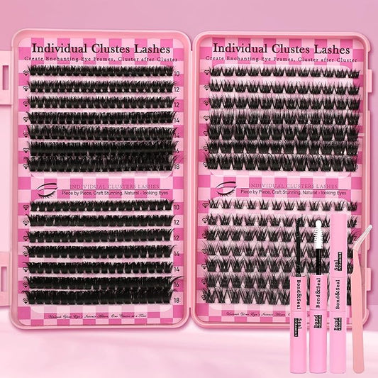 Gmagictobo Lash Clusters Wispy Lash Clusters Kit Volume Cluster Eyelash Extensions 434Pcs Eyelash Clusters DIY Lashes Clusters Lash Bond and Seal Lash Tweezers
