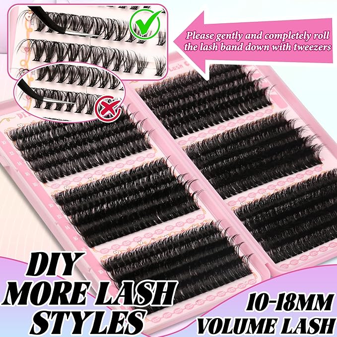 Gmagictobo Lash Clusters Volume Cluster Eyelash Extensions 590Pcs Eyelash Clusters DIY Lashes Clusters Lash Bond and Seal Lash Tweezers