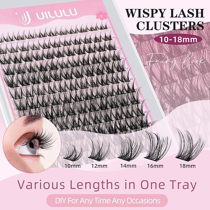 Lashes Clusters D Curl Fluffy Lash Clusters 0.07D 10-18 MIX 132 Eyelashes Individual Eyelashes Clusters DIY Lash Extensions at Home False Eyelash Wide Band Natural Eye Lash Clusters U23 Lash