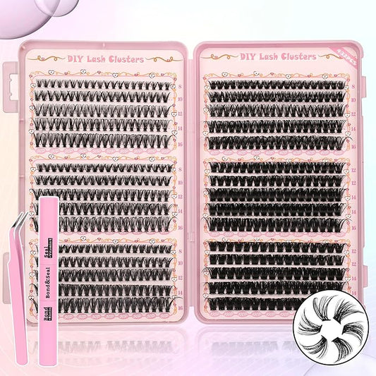 Gmagictobo Lash Clusters Wispy Lash Clusters Kit 570Pcs Lash Extension Kit Volume DIY Individual Lashes Clusters Thin Band Eyelash Extension Kit Lash Glue Lash Tweezers