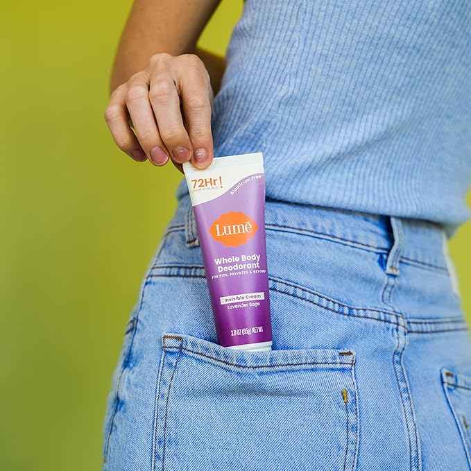 Lume Whole Body Deodorant - Invisible Cream Tube - 72 Hour Odor Control - Aluminum Free, Baking Soda Free, Skin Safe - 3.0 ounce (Lavender Sage)