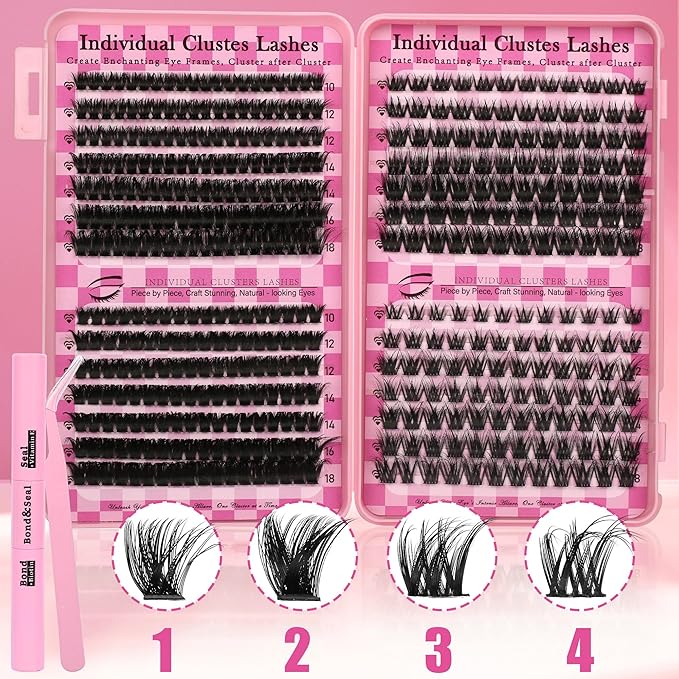 Gmagictobo Lash Clusters Wispy Lash Clusters Kit Volume Cluster Eyelash Extensions 434Pcs Eyelash Clusters DIY Lashes Clusters Lash Bond and Seal Lash Tweezers