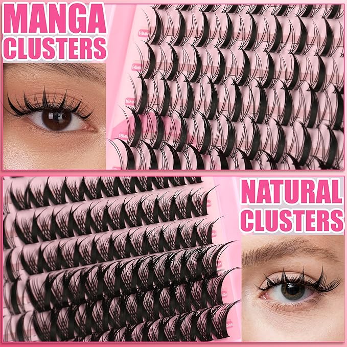 Gmagictobo Manga Lash Clusters Kit Spiky Lashes Clusters Fairy Lash Clusters Wet-Look Anime Lashes Pack 160 Pcs C/D Curl Individual Lashes Lash Bond and Seal Lash Tweezers