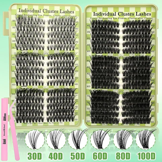 Gmagictobo Lash Clusters Cat Eye Lash Clusters Kit Volume DIY Individual Lashes Clusters Lash Extension Kit 530Pcs Thin Band Wispy Lash Clusters Lash Bond and Seal Lash Tweezers