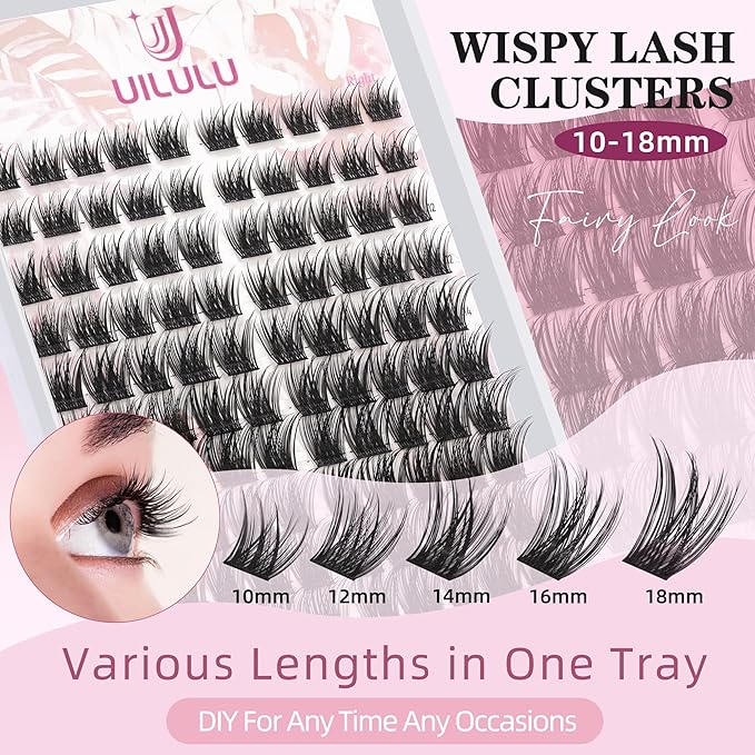 Lash Clusters Kit 10-18mm D Curl Clusters Eyelash Extensions Kit False Eyelash Clusters DIY Eyelash Extensions Individual Cluster Lashes (U017 Lashes Only)