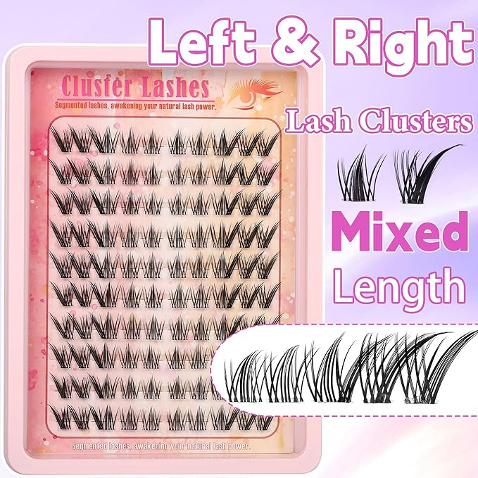 Gmagictobo Lash Clusters Manga Lash Clusters Kit Spiky Eyelash Clusters Natural Clear Band Fairy Lashes Pack Wet-Look C Curl Individual Lashes Clusters Lash Glue Lash Tweezers
