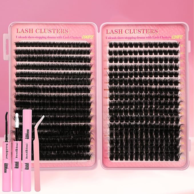 Gmagictobo Cluster Eyelash Extensions Wispy Lash Clusters Kit 544Pcs Volume 100D 120D Eyelash Clusters D Curl Lashes Clusters DIY Individual Lashes Clusters Lash Cluster Glue Lash Tweezers