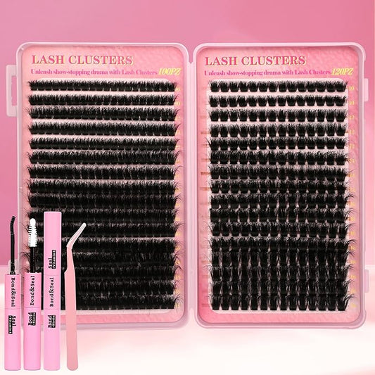 Gmagictobo Cluster Eyelash Extensions Wispy Lash Clusters Kit 544Pcs Volume 100D 120D Eyelash Clusters D Curl Lashes Clusters DIY Individual Lashes Clusters Lash Cluster Glue Lash Tweezers