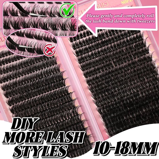 Gmagictobo Volume Lash Extension Kit Thick Cluster Eyelash Extensions 10-18MM Lash Clusters 640Pcs Individual Lash Extensions DIY Lashes Clusters with Lash Bond and Seal Lash Tweezers