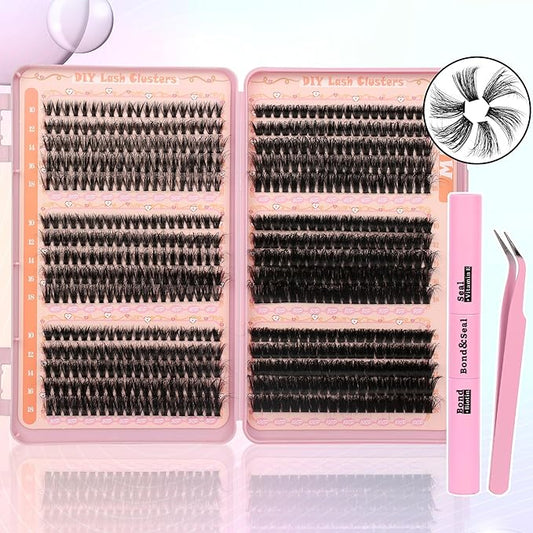 Gmagictobo Lash Clusters Kit Wispy Lash Clusters 595Pcs Individual Lashes Clusters Thin Band Lash Extension Kit Lash Glue and Lash Tweezers