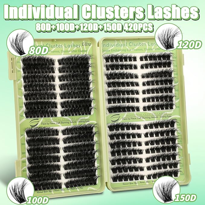 Gmagictobo Cat Eye Wispy Lash Clusters Kit 420Pcs DIY Individual Lashes Clusters Lash Bond and Seal Lash Tweezers