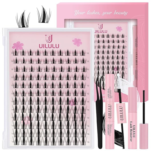 Lash Clusters kit 10-16mm DIY Lash Extension Kit 120 D Curl Manga Lash Clusters 0.07D Wispy Individual Lashes Clusters False Eyelashes Eye Lash Kits At Home Lash Extensions Kit U07 Kit